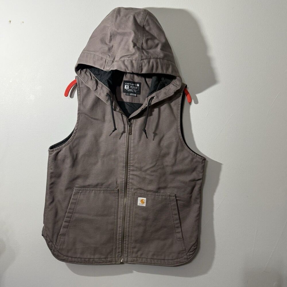 Carhartt Women’s Washed Duck Hooded Insulated Vest Taupe Gray Size Medium M 8-10